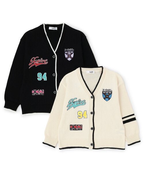 X-girl Stages(エックスガールステージス)の「MIXロゴニットカーディガン(カーディガン/ボレロ・キッズ・アイボリー/ブラック・130cm/140cm/110cm/120cm)」の9枚目の写真