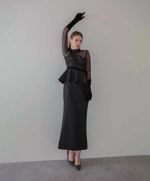 Leja(レジャ)の「【LEJA LUXE】2WAYチュールペプラムベロアグローブIラインドレスワンピース2点セット美脚効果結婚式 パーティードレス 成人式 二次会 同窓会 お呼ばれ オケージョン 20代 30代(ドレス・レディース・ブラック・SMALL/MEDIUM/LARGE)」の6枚目の写真