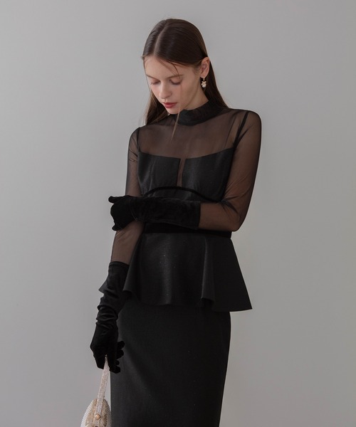 Leja(レジャ)の「【LEJA LUXE】2WAYチュールペプラムベロアグローブIラインドレスワンピース2点セット美脚効果結婚式 パーティードレス 成人式 二次会 同窓会 お呼ばれ オケージョン 20代 30代(ドレス・レディース・ブラック・SMALL/MEDIUM/LARGE)」の2枚目の写真