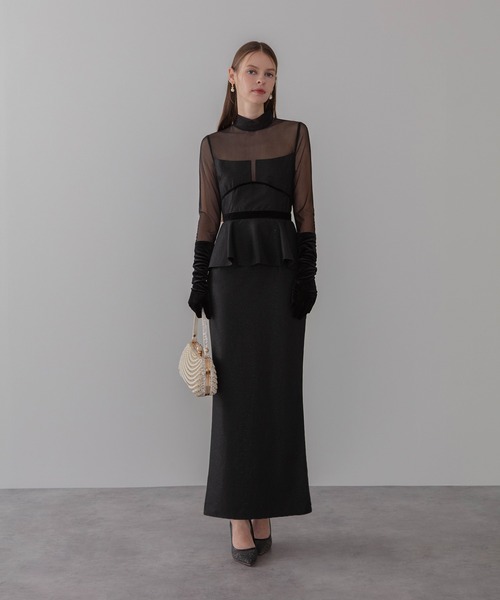 Leja(レジャ)の「【LEJA LUXE】2WAYチュールペプラムベロアグローブIラインドレスワンピース2点セット美脚効果結婚式 パーティードレス 成人式 二次会 同窓会 お呼ばれ オケージョン 20代 30代(ドレス・レディース・ブラック・SMALL/MEDIUM/LARGE)」の4枚目の写真