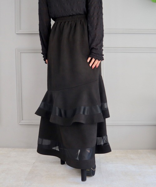 CECIL McBEE（セシルマクビー）の「スエードポンチティアードフレアスカート（スカート・レディース・ブラック・LARGE/MEDIUM）」の5枚目の写真