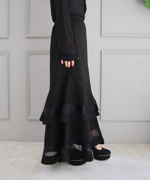 CECIL McBEE（セシルマクビー）の「スエードポンチティアードフレアスカート（スカート・レディース・ブラック・LARGE/MEDIUM）」の6枚目の写真