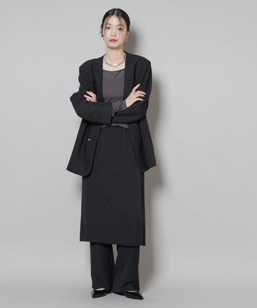 セール】カラーレスワイドショルダージャケット(セットアップ可)（ノー