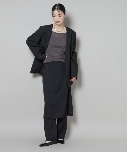 NANO universe（ナノユニバース）の「カラーレスワイドショルダージャケット(セットアップ可)（ノーカラージャケット・レディース・ブラック/ベージュ・FREE）」の22枚目の写真