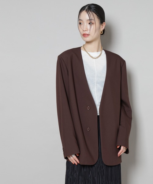 セール】カラーレスワイドショルダージャケット(セットアップ可)（ノー