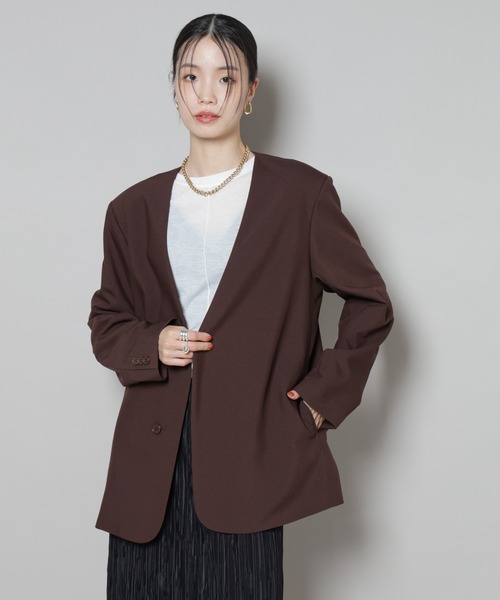 セール】カラーレスワイドショルダージャケット(セットアップ可)（ノー