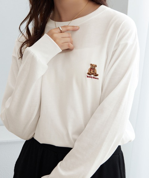 Viola e Viola（ヴィオラエヴィオラ）の「【テディベア】ロンＴ（Tシャツ/カットソー・レディース・ホワイト/チャコール・M/L/LL）」の2枚目の写真