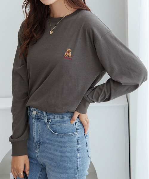 Viola e Viola（ヴィオラエヴィオラ）の「【テディベア】ロンＴ（Tシャツ/カットソー・レディース・ホワイト/チャコール・M/L/LL）」の4枚目の写真