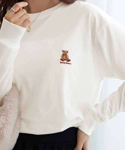 Viola e Viola（ヴィオラエヴィオラ）の「【テディベア】ロンＴ（Tシャツ/カットソー・レディース・ホワイト/チャコール・M/L/LL）」の15枚目の写真