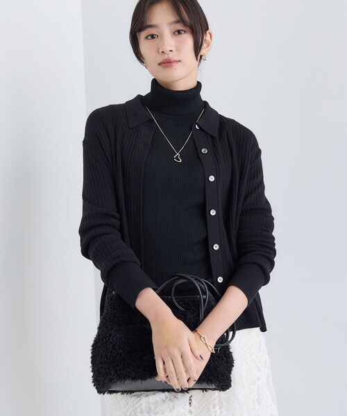 INDIVI(インディヴィ)の「【トレンド】衿付きワイドリブニット(カーディガン/ボレロ・レディース・ブラック/グレー系4・05/13/15 /38)」の4枚目の写真
