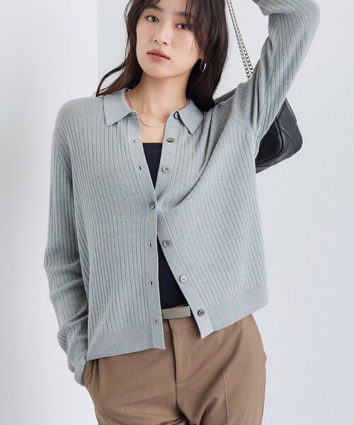 INDIVI(インディヴィ)の「【トレンド】衿付きワイドリブニット(カーディガン/ボレロ・レディース・ブラック/グレー系4・05/13/15 /38)」の8枚目の写真