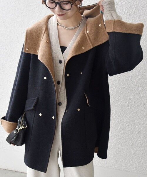 SHIPS any（シップス エニィ）の「SHIPS any: リバー フーデッド Aライン ミドル コート（その他アウター・レディース・ブラック/キャメル/レッド・ONE SIZE）」の9枚目の写真