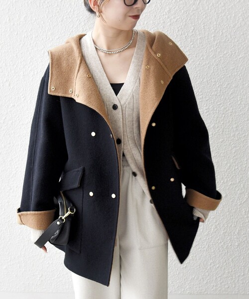 SHIPS any（シップス エニィ）の「SHIPS any: リバー フーデッド Aライン ミドル コート（その他アウター・レディース・ブラック/キャメル/レッド・ONE SIZE）」の10枚目の写真