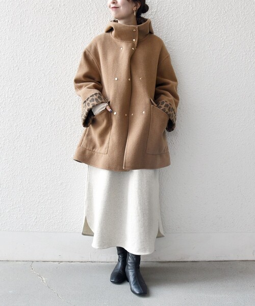 SHIPS any: リバー フーデッド Aライン ミドル コート