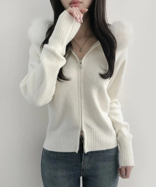 【アドミラルゴルフ】ニットパーカー　Mサイズ　ホワイト　ダブルジップ　レディース Admiral ADMIRAL GOLF アドミラル M レディース 若干薄手 ニット