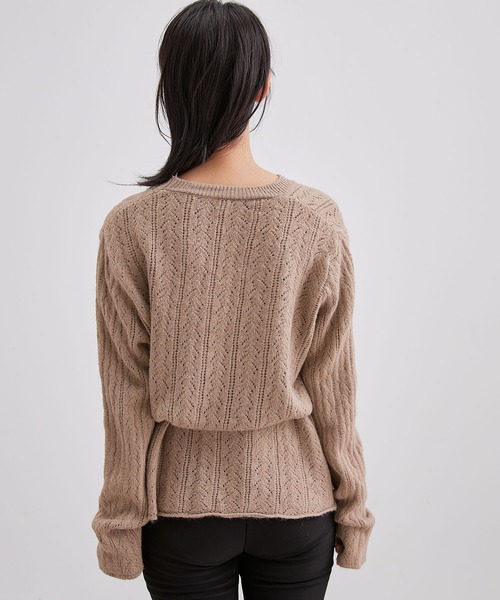 Lace Ladies(レースレディース)の「透かし編み ウエストリボン チュニック丈 ニット プルオーバー(ニット/セーター・レディース・ベージュ/ブラック/アイボリー/チャコールグレー・FREE)」の9枚目の写真
