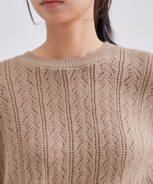 Lace Ladies(レースレディース)の「透かし編み ウエストリボン チュニック丈 ニット プルオーバー(ニット/セーター・レディース・ベージュ/ブラック/アイボリー/チャコールグレー・FREE)」の11枚目の写真