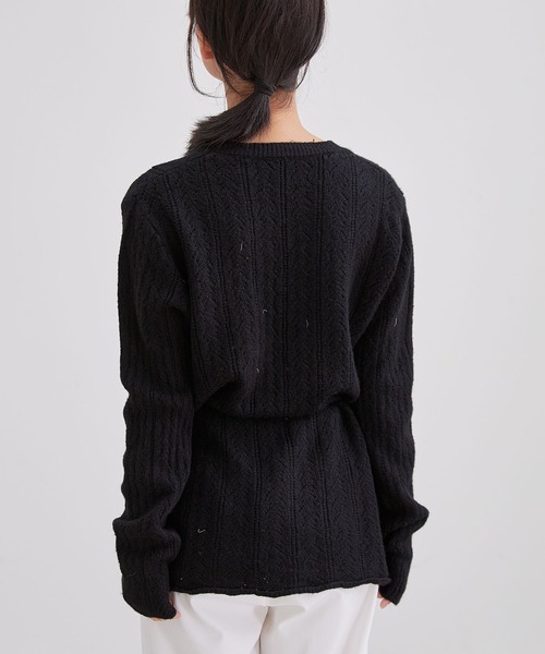 Lace Ladies(レースレディース)の「透かし編み ウエストリボン チュニック丈 ニット プルオーバー(ニット/セーター・レディース・ベージュ/ブラック/アイボリー/チャコールグレー・FREE)」の16枚目の写真