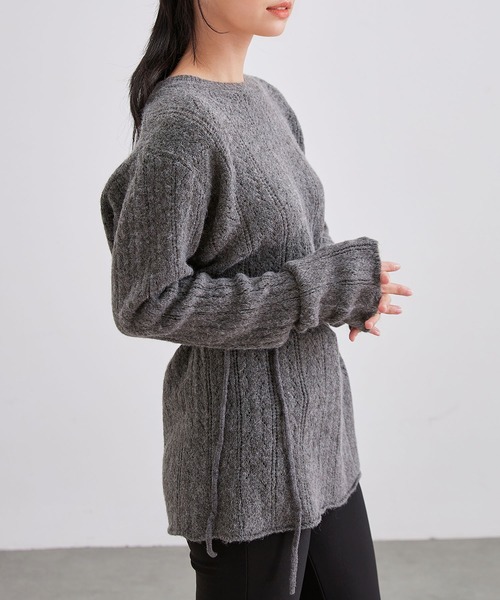 Lace Ladies(レースレディース)の「透かし編み ウエストリボン チュニック丈 ニット プルオーバー(ニット/セーター・レディース・ベージュ/ブラック/アイボリー/チャコールグレー・FREE)」の22枚目の写真