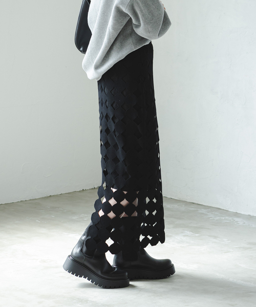 Nobleドットモチーフニットスカート 追加》ドットモチーフニットスカート（ロング・マキシ丈スカート