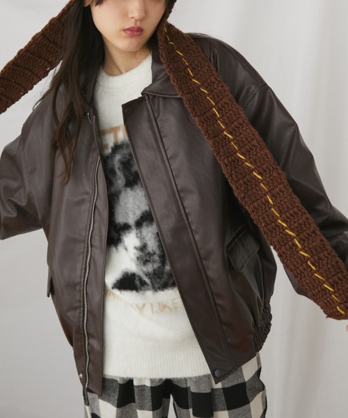 セール】オーバーサイズフェイクレザーフライトジャケット（ブルゾン