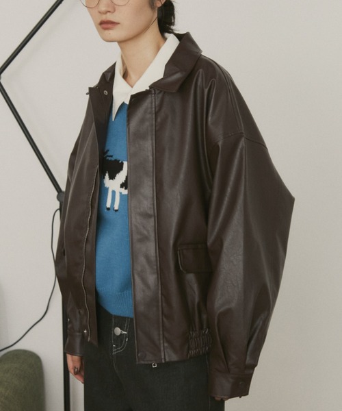 セール】オーバーサイズフェイクレザーフライトジャケット（ブルゾン