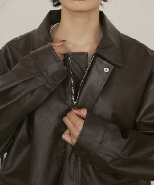 セール】オーバーサイズフェイクレザーフライトジャケット（ブルゾン