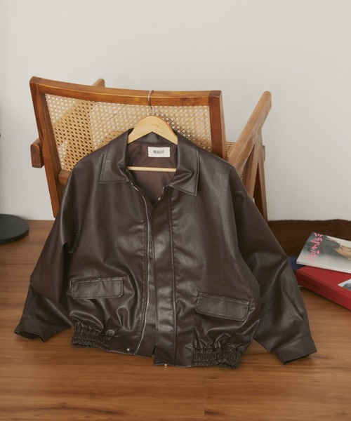 セール】オーバーサイズフェイクレザーフライトジャケット（ブルゾン