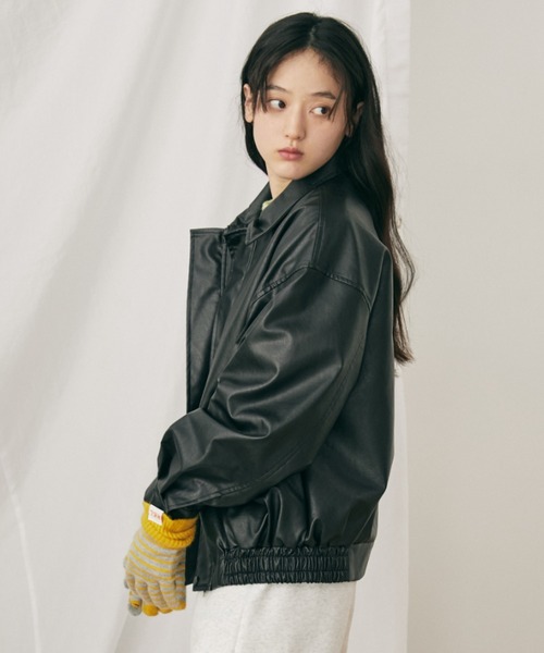 セール】オーバーサイズフェイクレザーフライトジャケット（ブルゾン