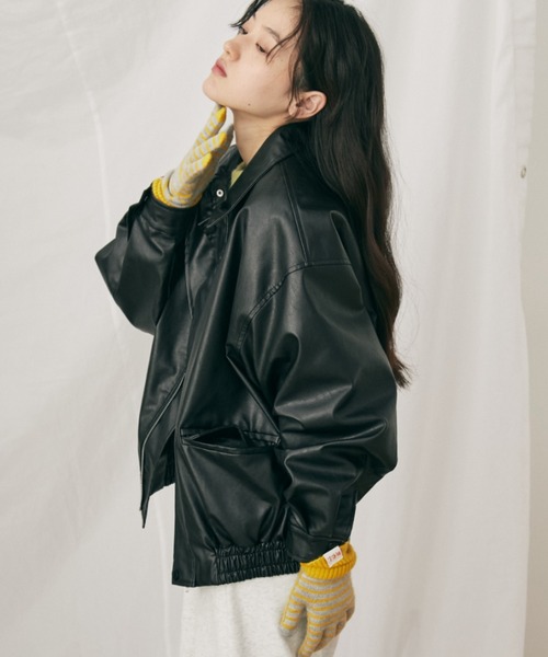 セール】オーバーサイズフェイクレザーフライトジャケット（ブルゾン