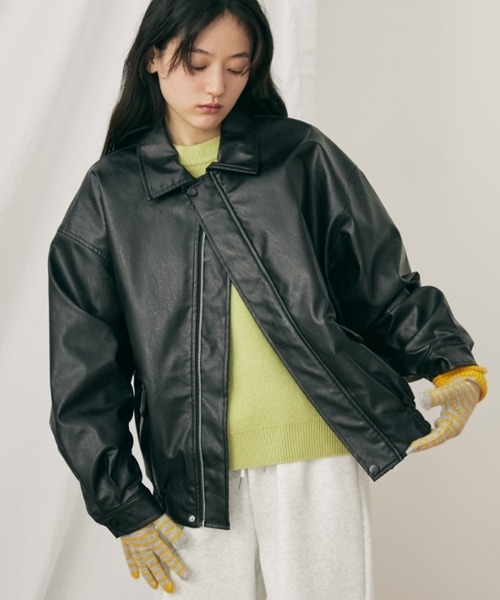 セール】オーバーサイズフェイクレザーフライトジャケット（ブルゾン