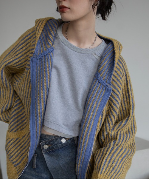 VACANCY(ヴァカンシー)の「配色リブフーディZIPパーカー/リバーシブル/新色追加(パーカー・レディース・マスタード/ブルー/ブラック/ネイビー・FREE)」の9枚目の写真