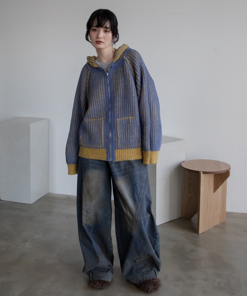 配色リブフーディZIPパーカー/リバーシブル/新色追加（パーカー