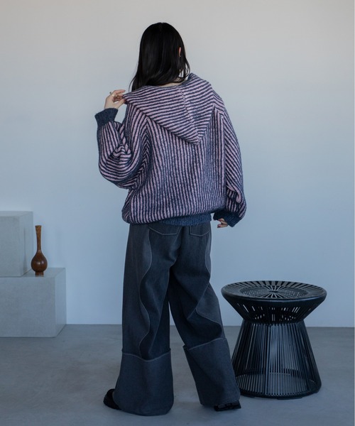 配色リブフーディZIPパーカー/リバーシブル/新色追加（パーカー