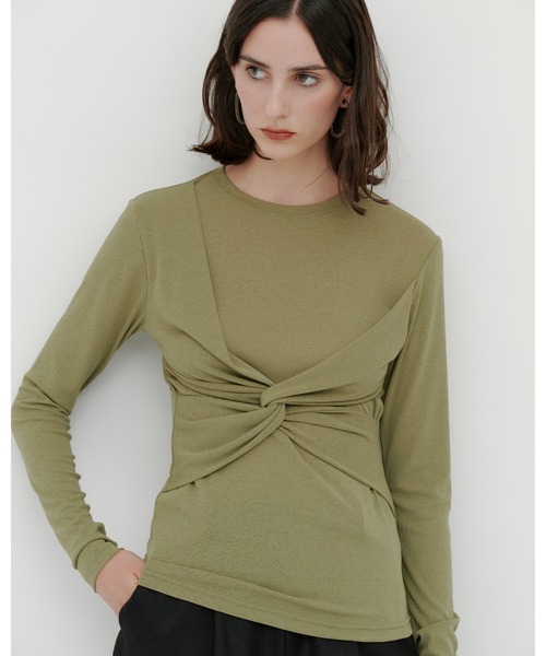 kiehtova(キエトヴァ)の「【kiehtova】SLUB TWIST TOPS/スラブ ツイスト トップス(Tシャツ/カットソー・レディース・ワイン系/ブラック/グリーン・FREE)」の6枚目の写真