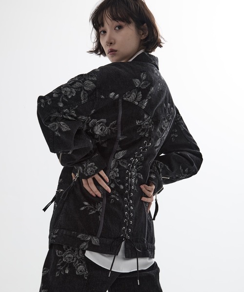 FETICO（フェティコ）の「【FETICO/フェティコ】《STUDIOUS別注》別注 ROSE DENIM JACKET/ローズデニムジャケット（デニムジャケット・レディース・インディゴブルー/ブラック・36/38）」の2枚目の写真