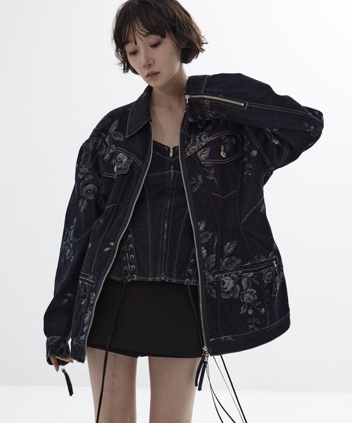 FETICO(フェティコ)の「【FETICO/フェティコ】《STUDIOUS別注》別注 ROSE DENIM JACKET/ローズデニムジャケット(デニムジャケット・レディース・インディゴブルー/ブラック・36/38)」の10枚目の写真