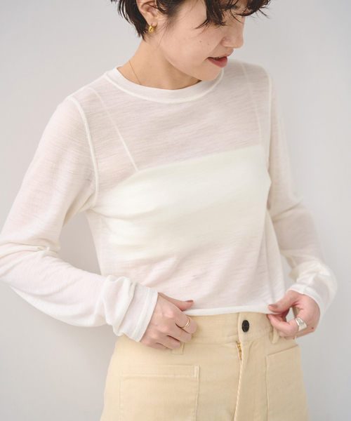 EMILY WEEK（エミリーウィーク）の「《追加》スーパーウール クルーネックシアープルオーバー（Tシャツ/カットソー・レディース・ブルー/ブラック/ホワイト・FREE）」の2枚目の写真