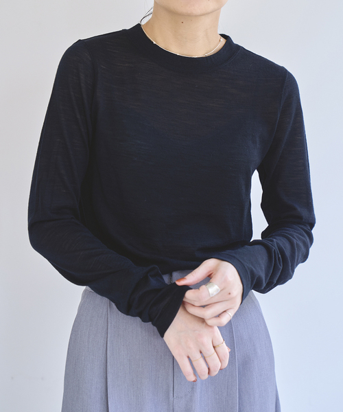 EMILY WEEK（エミリーウィーク）の「《追加》スーパーウール クルーネックシアープルオーバー（Tシャツ/カットソー・レディース・ブルー/ブラック/ホワイト・FREE）」の4枚目の写真