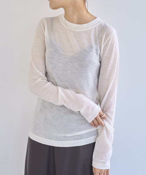 EMILY WEEK（エミリーウィーク）の「《追加》スーパーウール クルーネックシアープルオーバー（Tシャツ/カットソー・レディース・ブルー/ブラック/ホワイト・FREE）」の11枚目の写真