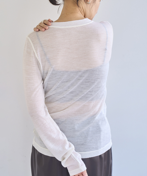 EMILY WEEK（エミリーウィーク）の「《追加》スーパーウール クルーネックシアープルオーバー（Tシャツ/カットソー・レディース・ブルー/ブラック/ホワイト・FREE）」の12枚目の写真