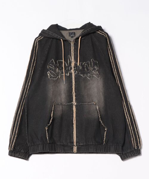 __gram.（スペースグラム）の「【__gram./スペースグラム】【オーバーダイ加工で今っぽさをプラス】ダメージデニムZIPフーディー ヴィンテージ風 ワイドシルエット ユニセックス（デニムジャケット・メンズ・グレー/ブラック・LARGE/MEDIUM）」の11枚目の写真