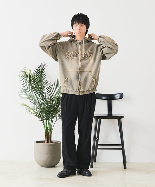 __gram.（スペースグラム）の「【__gram./スペースグラム】【オーバーダイ加工で今っぽさをプラス】ダメージデニムZIPフーディー ヴィンテージ風 ワイドシルエット ユニセックス（デニムジャケット・メンズ・グレー/ブラック・LARGE/MEDIUM）」の19枚目の写真