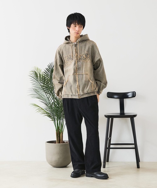 __gram.（スペースグラム）の「【__gram./スペースグラム】【オーバーダイ加工で今っぽさをプラス】ダメージデニムZIPフーディー ヴィンテージ風 ワイドシルエット ユニセックス（デニムジャケット・メンズ・グレー/ブラック・LARGE/MEDIUM）」の20枚目の写真