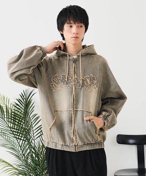 __gram.（スペースグラム）の「【__gram./スペースグラム】【オーバーダイ加工で今っぽさをプラス】ダメージデニムZIPフーディー ヴィンテージ風 ワイドシルエット ユニセックス（デニムジャケット・メンズ・グレー/ブラック・LARGE/MEDIUM）」の22枚目の写真