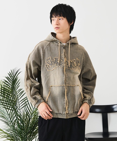 __gram.（スペースグラム）の「【__gram./スペースグラム】【オーバーダイ加工で今っぽさをプラス】ダメージデニムZIPフーディー ヴィンテージ風 ワイドシルエット ユニセックス（デニムジャケット・メンズ・グレー/ブラック・LARGE/MEDIUM）」の13枚目の写真