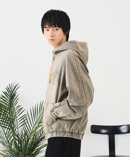 __gram.（スペースグラム）の「【__gram./スペースグラム】【オーバーダイ加工で今っぽさをプラス】ダメージデニムZIPフーディー ヴィンテージ風 ワイドシルエット ユニセックス（デニムジャケット・メンズ・グレー/ブラック・LARGE/MEDIUM）」の15枚目の写真