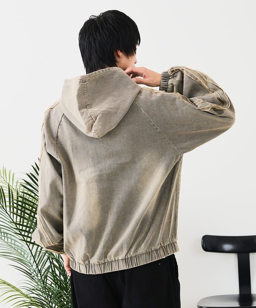 __gram.（スペースグラム）の「【__gram./スペースグラム】【オーバーダイ加工で今っぽさをプラス】ダメージデニムZIPフーディー ヴィンテージ風 ワイドシルエット ユニセックス（デニムジャケット・メンズ・グレー/ブラック・LARGE/MEDIUM）」の17枚目の写真