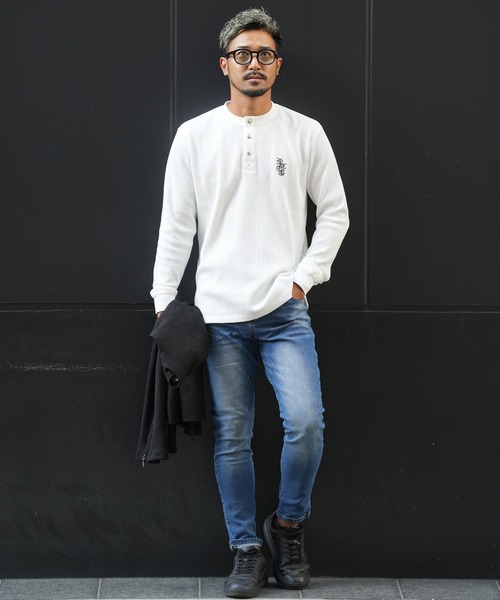 adamsJUGGLER（アダムスジャグラー）の「RTEG ヘンリーネック S/B ロンティー（Tシャツ/カットソー・メンズ・ホワイト/ブラック・S/M/L/XL/XXL）」の3枚目の写真