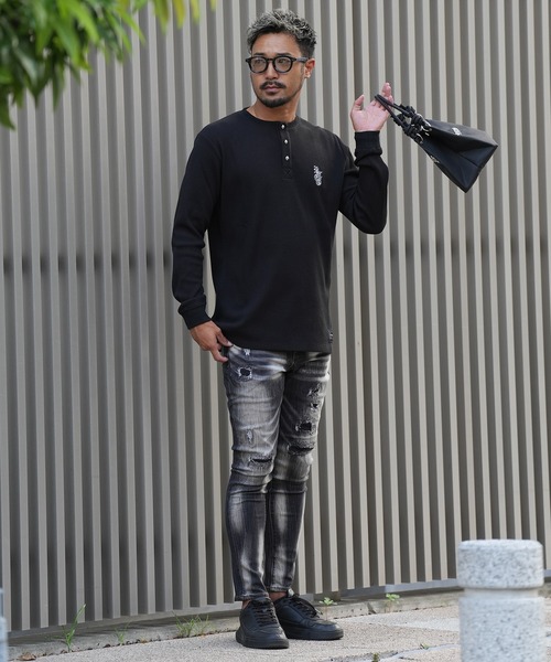 adamsJUGGLER（アダムスジャグラー）の「RTEG ヘンリーネック S/B ロンティー（Tシャツ/カットソー・メンズ・ホワイト/ブラック・S/M/L/XL/XXL）」の4枚目の写真